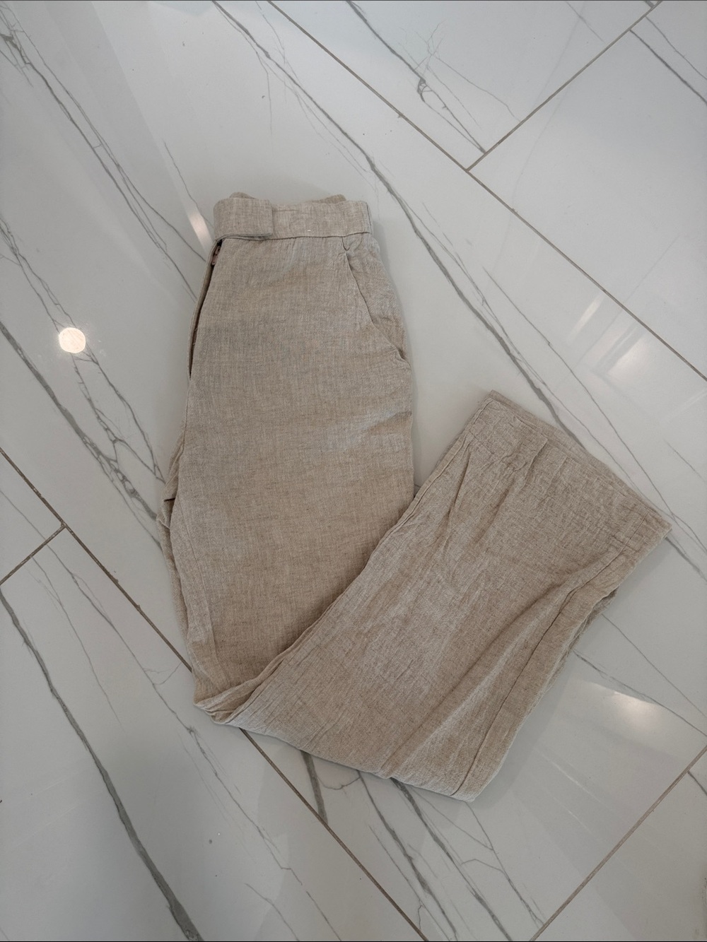 Abercrombie & Fitch Women's Light Taupe Linen-Blend Trousers